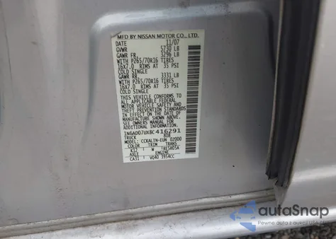 2008 Nissan Frontier Se z USA, uszkodzony, nr VIN 1N6AD07UX8C416291